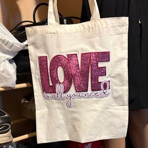 Canvas Tote Bag with Pink 'LOVE' Appliqué